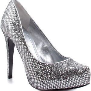 BCBGeneration Silver Glitter Heels with Stiletto Sz 7.5